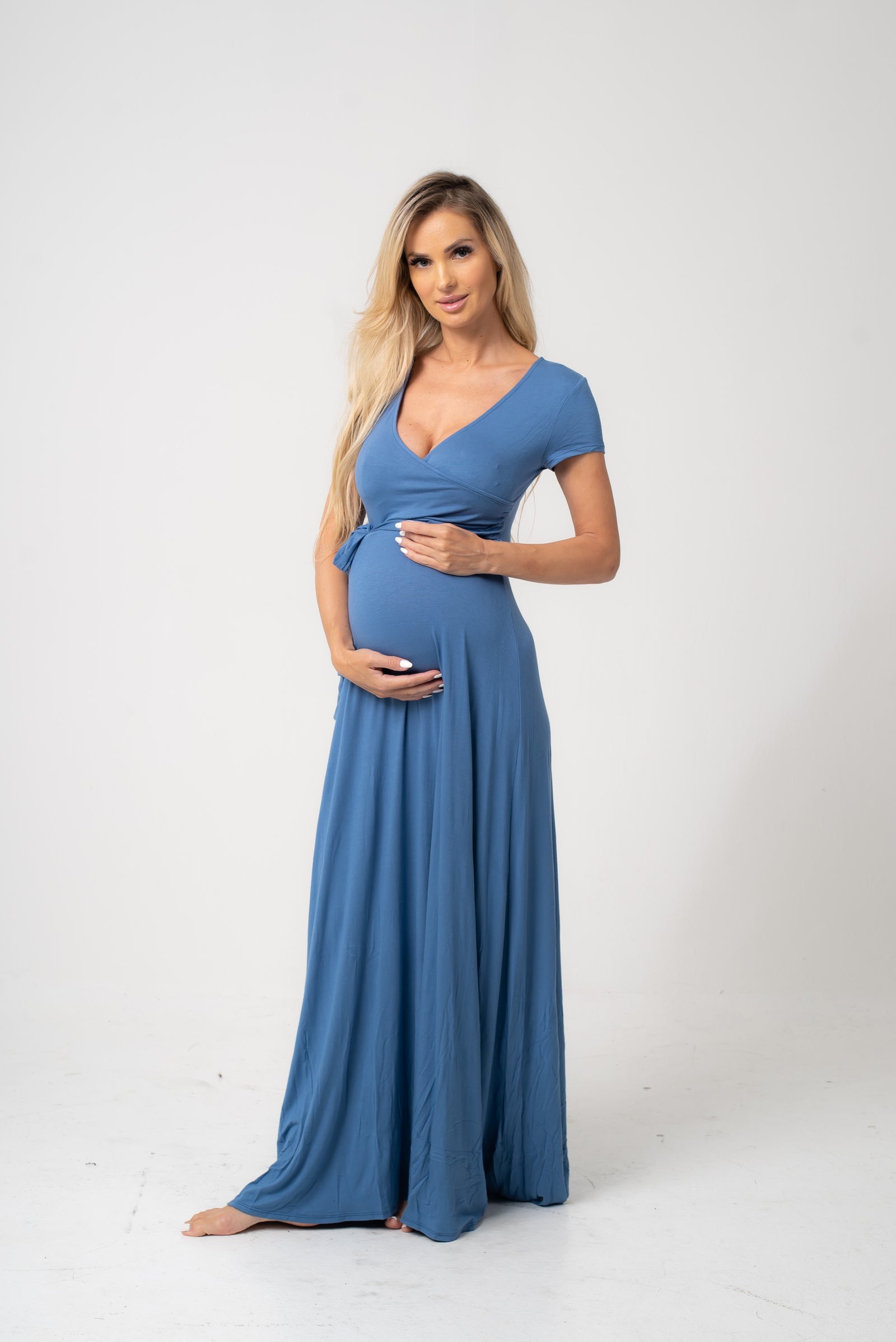 Maternity Maxi Dress Long sleeve solid ...